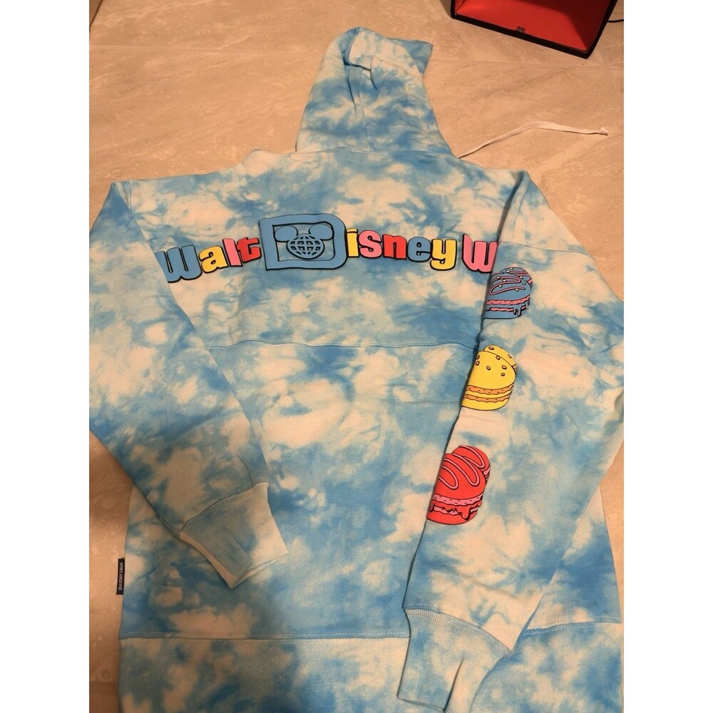Disney Eats Macaron Spirit Jersey Full Zip Hoodie Adult WDW XS Blue Tie Dye
